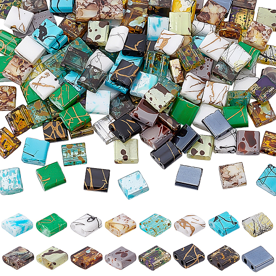 160 шт. 16 стили 2 стеклянный бисер с отверстием, прямоугольные