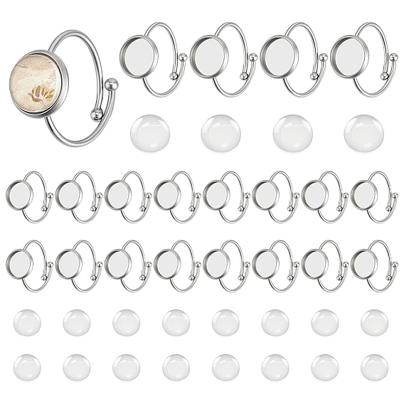 Наборы для самостоятельного изготовления круглых колец на палец, включая 304 регулируемые кольца из нержавеющей стали, Кабошоны из стекла