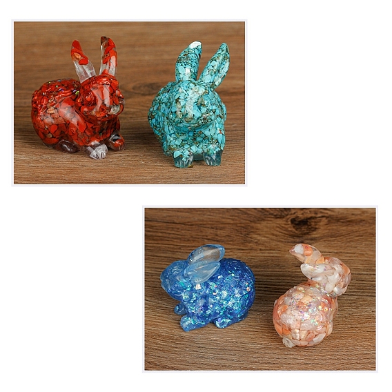 Resin Rabbit Display Decoration, with Gemstone Chips inside Statues for Home Office Decorations