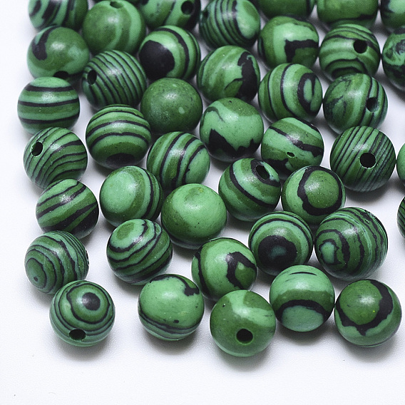 Perles synthétiques malachite, la moitié foré, ronde