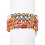 4Pcs 4 Style Mixed Natural Agate Beaded Stretch Bracelets Set, Gemstone Jewelry for Women