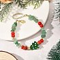 Handmade Lampwork Christmas Tree & Natural Green Aventurine & dyed Freshwater Shell Chip Beaded Bracelets, Golden