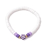 Flower Handmade Polymer Clay Stretch Bracelets, with Alloy Beads, Jewely for Women