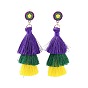 Carnival Theme Nylon Tassel Earrings, Plastic Beaded Flower Stud Earrings
