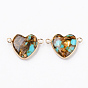Synthetic Gold Line Turquoise Links Connectors, with Light Gold Plated Brass Edge, Dyed, Heart