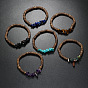 Natural & Synthetic Mixed Gemstone Chips & Coconut Disc Beaded Stretch Bracelets