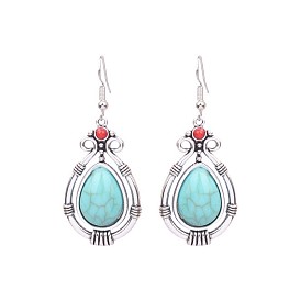 Богемные серьги с бирюзой, геометрический сплав, винтажные массивные украшения для ушей с кисточками