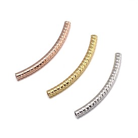 Carved Curved Brass Tube Beads, Lead Free & Nickel Free & Cadmium Free, 25x2mm, Hole: 1mm