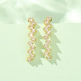 Brass Pave Cubic Zirconia Stud Crawler Earrings, Square, Real 18K Gold Plated, Cadmium Free & Lead Free, Long-Lasting Plated, Rack Plating