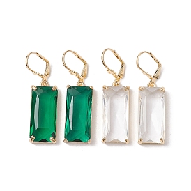 Glass Leverback Earring, with Brass Finding, Rectangle