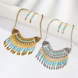 Комплекты из ожерелий и висячих серег из сплава, стекла и смолы с подвесками в виде колонны