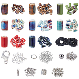 Kits de fabrication de collier de bracelet de cordon en cuir bricolage, y compris porcelaine et perles de fer, cordon de cuir de vachette 