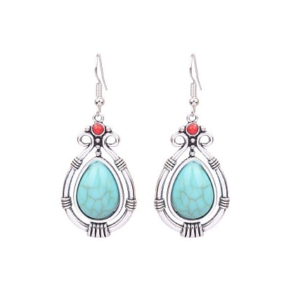 Богемные серьги с бирюзой, геометрический сплав, винтажные массивные украшения для ушей с кисточками