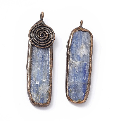Natural Kyanite/Cyanite/Disthene Quartz Big Pendants, Oval Charms, with Red Copper Plated Tin Findings