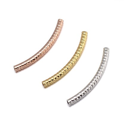 Carved Curved Brass Tube Beads, Lead Free & Nickel Free & Cadmium Free, 25x2mm, Hole: 1mm