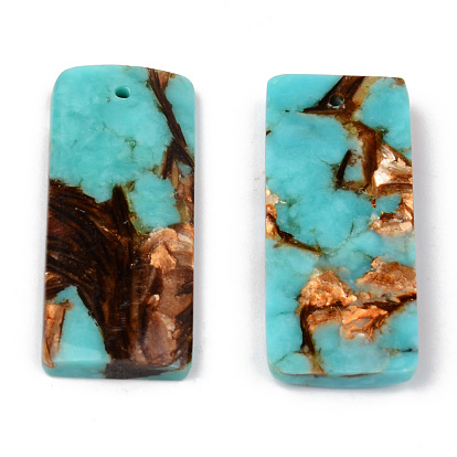 Assembled Natural Bronzite and Synthetic Turquoise Pendants, Rectangle