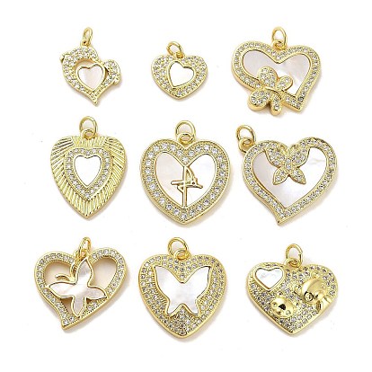 Latón micro pavimenta claro colgantes de circonio cúbico, sin plomo y cadmio, con la cáscara, Anillos de salto, real 18 k chapado en oro