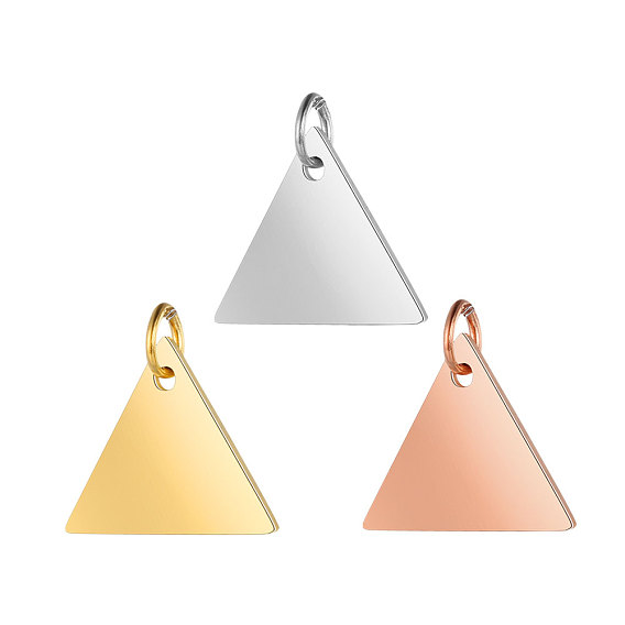 304 брелоки из нержавеющей стали для штамповки заготовок, с целью перехода в кольце, зеркальная полировка, ионное напыление (IP), треугольный шарм