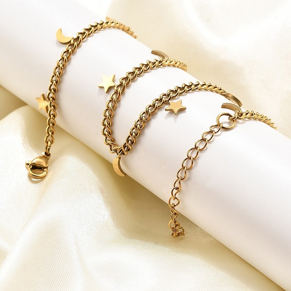 304 ожерелья из витой цепи из нержавеющей стали с подвеской в виде луны и звезды, ионное покрытие (ip)