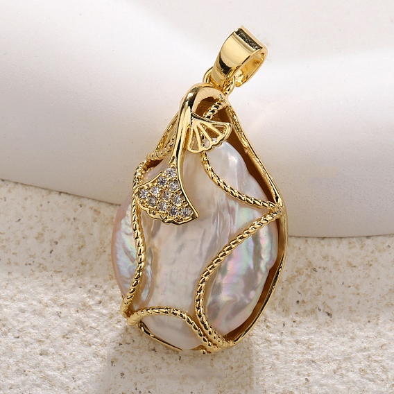 Подвески из раковины, с латунной найти, слезинка с подвеской в виде листьев