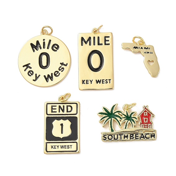 Стойки обшивки латунные подвески, с целью перехода в кольце, долговечный, без кадмия и без свинца, реальный 18 k позолоченный, Кокосовая пальма/прямоугольник/плоский круглый со словом