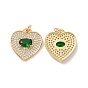 Heart Brass Micro Pave Cubic Zirconia Pendants, with Jump Rings, Cadmium Free & Nickel Free & Lead Free, Real 18K Gold Plated