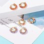 Cubic Zirconia Round Beads Braided Hoop Earrings, Wire Wrap 304 Stainless Steel Jewelry for Women, Golden