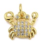 Marine Theme Rack Plating Brass Micro Pave Cubic Zirconia Pendants, Long-Lasting Plated, Cadmium Free & Lead Free, Crab