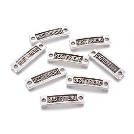 Tibetan Style Links/Connectors for Friendship, Cadmium Free & Lead Free, Rectangle with Word Best Friend, 9.5x35x2mm, Hole: 3mm