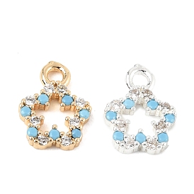 Brass Micro Pave Deep Sky Blue Cubic Zirconia Charms, Flower Charms