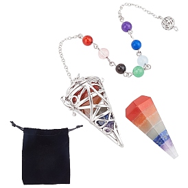 SUNNYCLUE Mixed Gemstone Cone Dowsing Pendulums, with Platinum Brass Findings, Cone