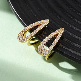 Серьги-капли из латуни с микропаве из прозрачных кубических цирконий, без никеля 