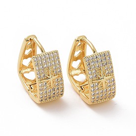 Clear Cubic Zirconia Trapezoid with Star Hoop Earrings, Brass Jewelry for Woman