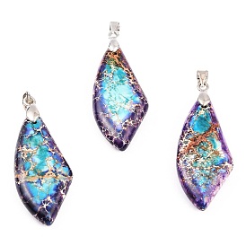 Кулоны из натуральной императорской яшмы, с медными петлями, ромб, окрашенные