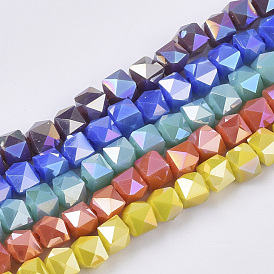 Electroplate Glass Beads Strands, AB Color Plated, Faceted, Cube