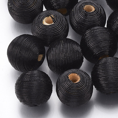 Wood Beads Covered with Polyester Cord Wire, Round