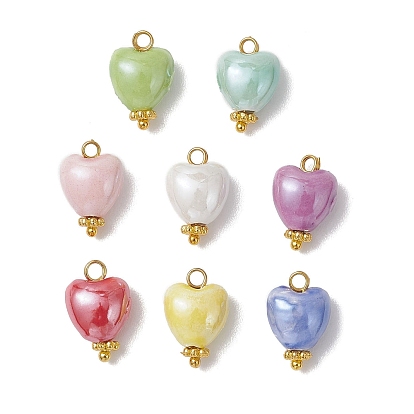 Подвески из перламутрового фарфора ручной работы, сердце прелести, с медными петлями