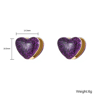 Heart Shape Golden 304 Stainless Steel Hoop Earrings, with Enamel