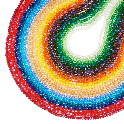 21 Strands 21 Colors Electroplate Glass Beads Strands, Half Rainbow Plated, Faceted, Rondelle