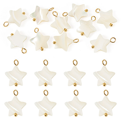 10Pcs Natural Shell Star Pendants, with 304 Stainless Steel Loops, Seashell Color, Ion Plating(IP)
