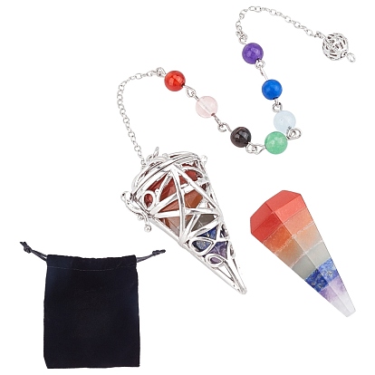 Маятники с конусом из смешанных драгоценных камней, с платиновой и латунной фурнитурой, конус