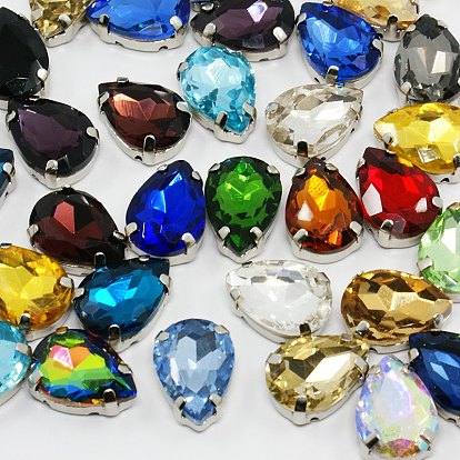 Шить на горный хрусталь, многожильных ссылки, стекло горный хрусталь, с настройками латуни, граненые, капля, Платиновый металл