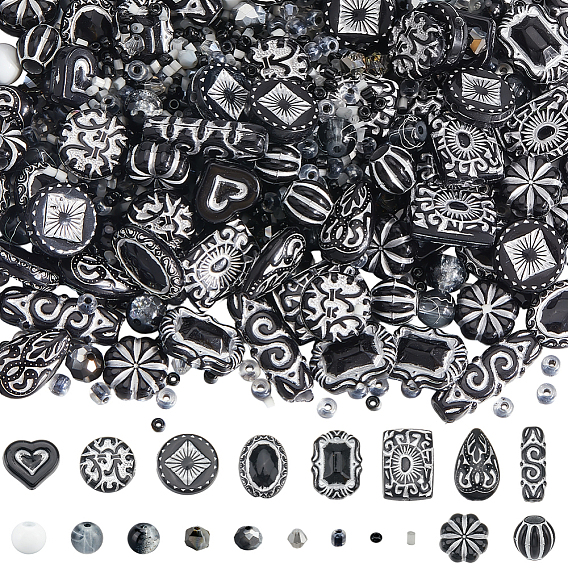 100 шт 10 стили непрозрачные акриловые бусины, с 100шт. 5цветами стеклянных бусин, 1000 шт 3 стили стеклянный бисер