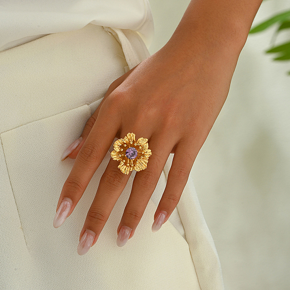 Старинные роскошные цветочные латунные кольца-манжеты с кубическим цирконием для женщин