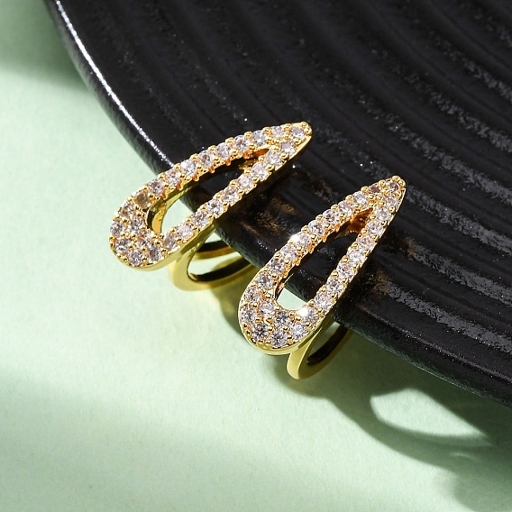 Серьги-капли из латуни с микропаве из прозрачных кубических цирконий, без никеля 