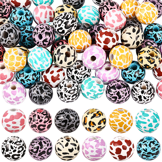 72шт. 12 цвета деревянные европейские бусины, круглые, корова