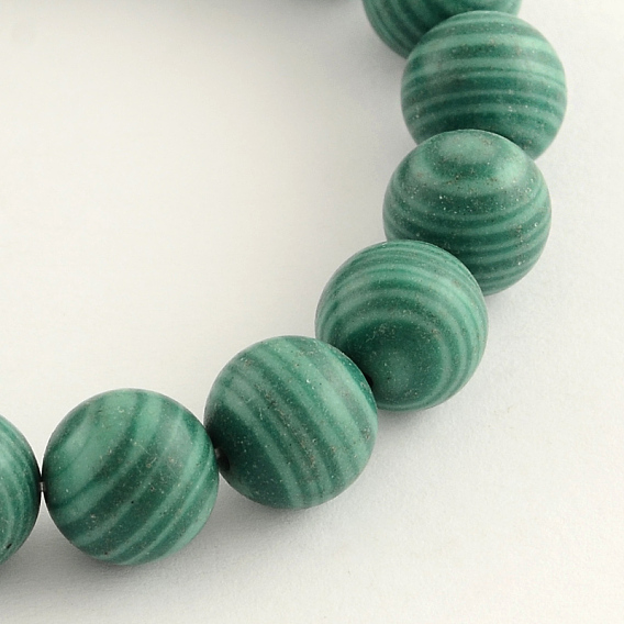 Brins de perles rondes en malachite synthétique