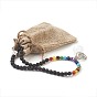 Dual-use Items,Natural Lava Rock Multi-strand Bracelets/Necklaces, with Alloy Findings, Mixed Stone and Resin, Lotus, Chakra, Burlap Packing, Antique Silver