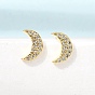 Moon Brass Micro Pave Cubic Zirconia Stud Earrings for Women, Rack Plating, Long-Lasting Plated, Cadmium Free & Lead Free, Real 18K Gold Plated