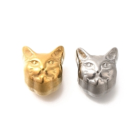 304 Stainless Steel European Beads, Large Hole Beads, Cat Head